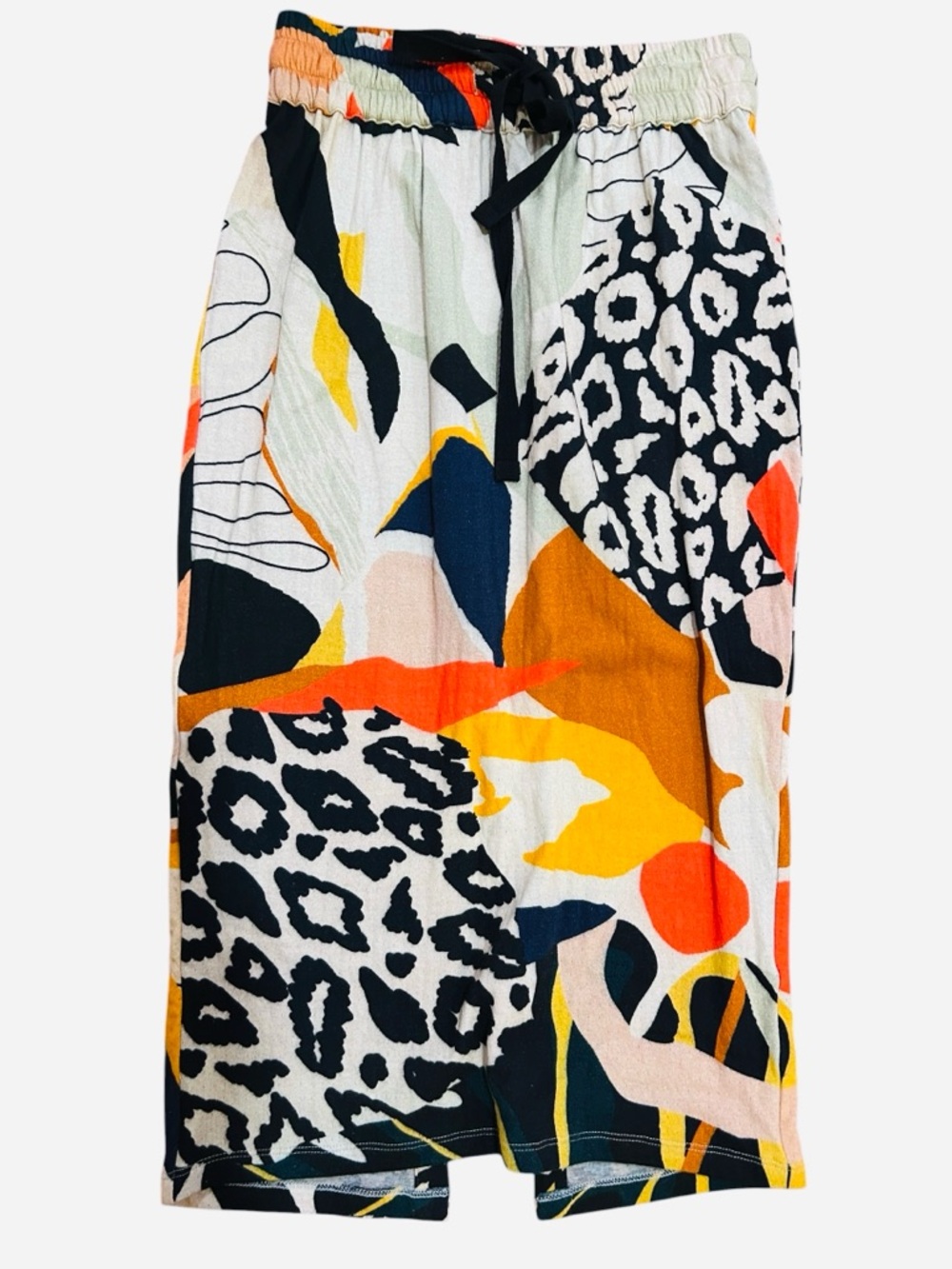 Anthro Conditions Apply boho Abstract Midi Skirt S Bold Print Drawstring Waist